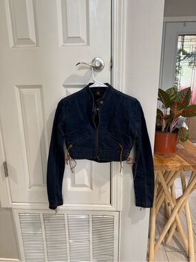 Betsey Johnson Women’s Cropped Dark Blue Denim Jacket
